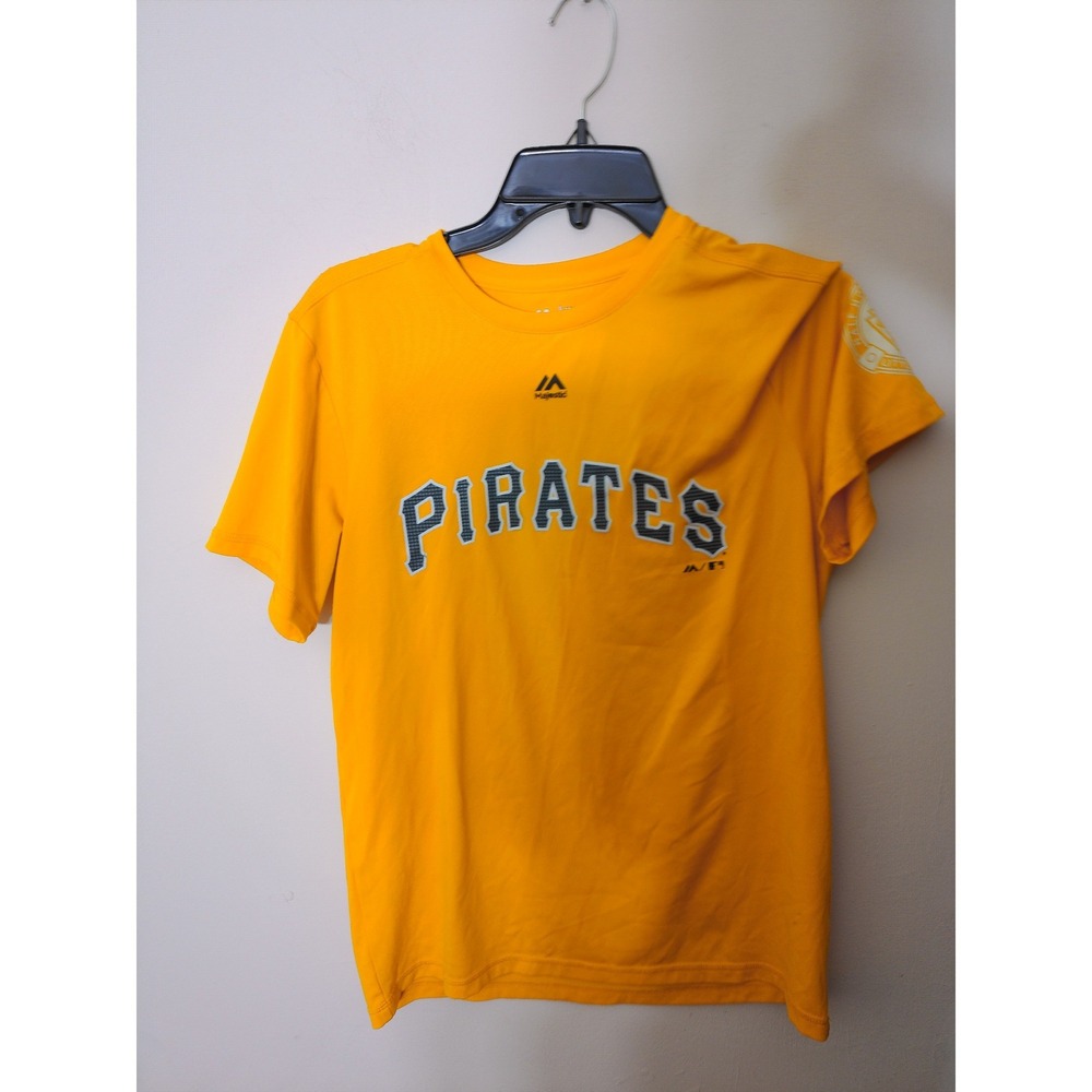 Majestic Pirates T Shirt Youth XL Yellow Cool Base Baseball Graphic Tee 38